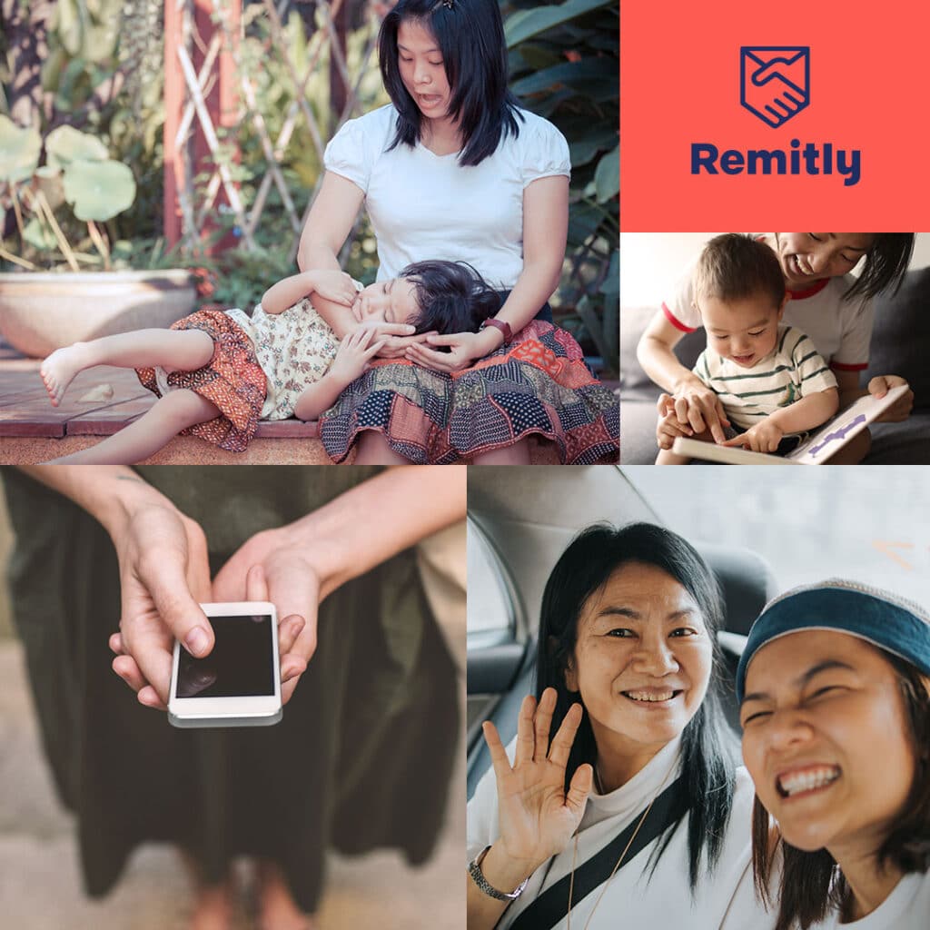 Philippine currency: A collage of images of people, a cellphone, and the Remitly logo