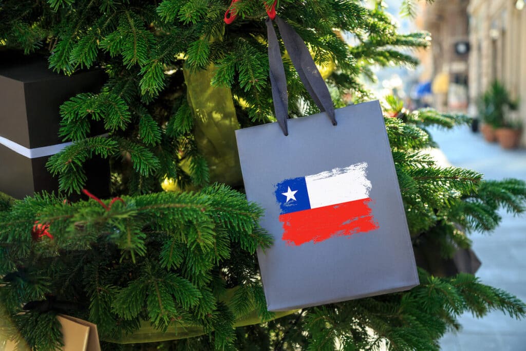 Latin America holidays: paper bag with the flag of Chile printed on it