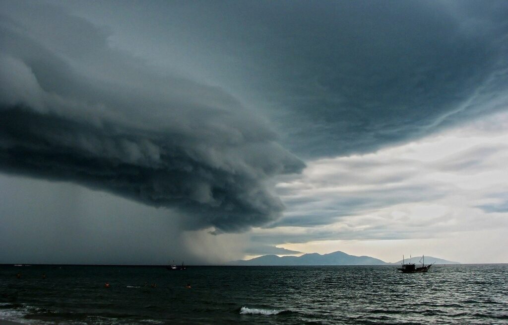 storm clouds gather off the coast of vietnam in quang nam province