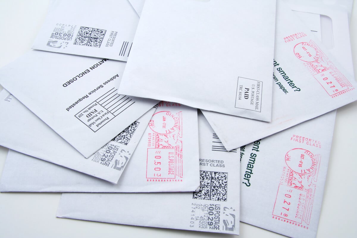 Proof of address documents: envelopes with mailing stamps