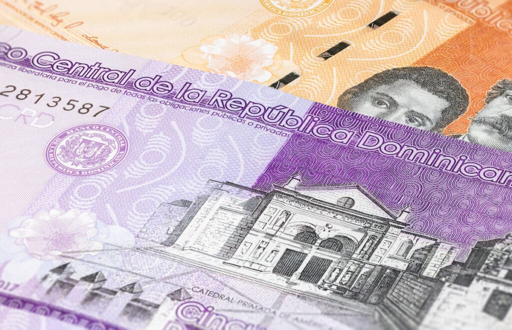 Close up shot of Dominican Republic bills
