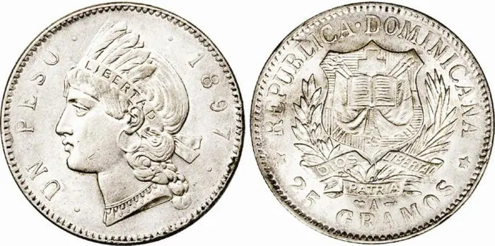 Dominican Republic currency: front and back shot of a Dominican Republic coin