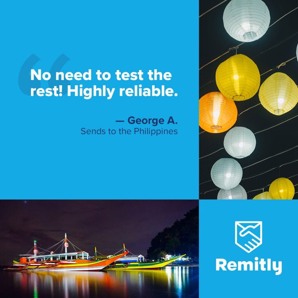 send money with the remitly app according to this satisfied customer quoted in the image