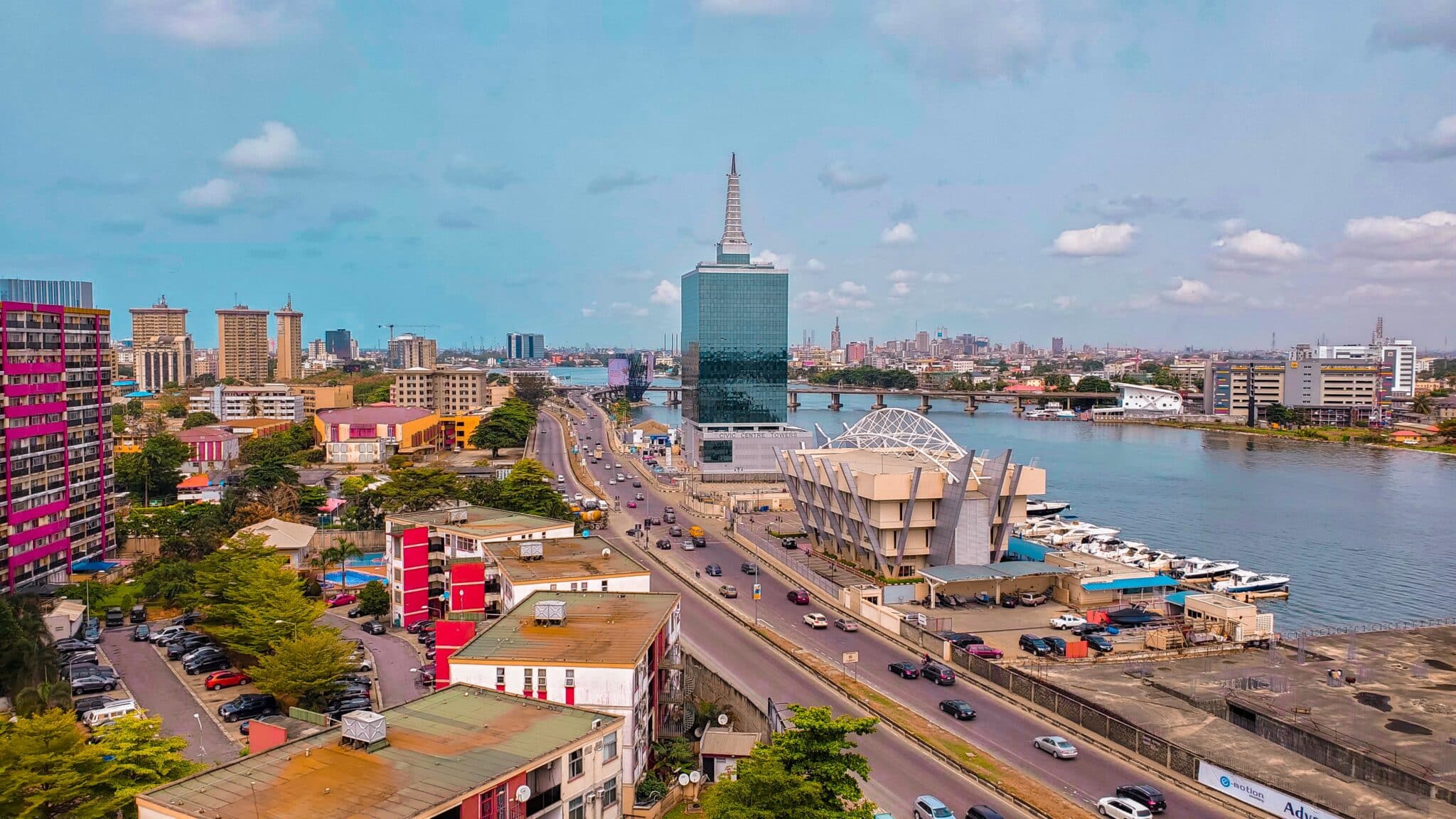 Nigerian currency: view of a city in Nigeria