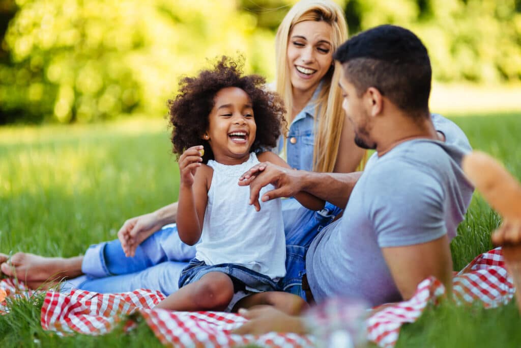 What is a remittance: happy family having a picnic at a park
