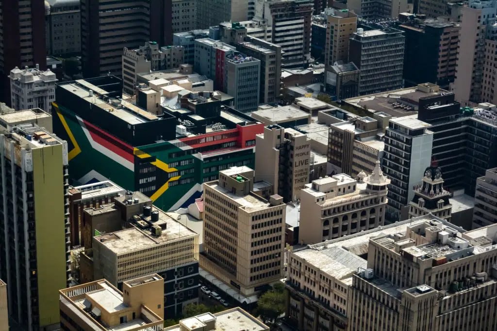 South African money: aerial view of buildings
