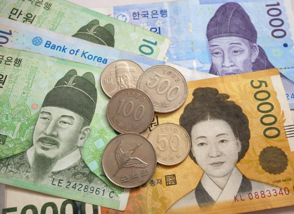 Korean currency: Korean coins and bills