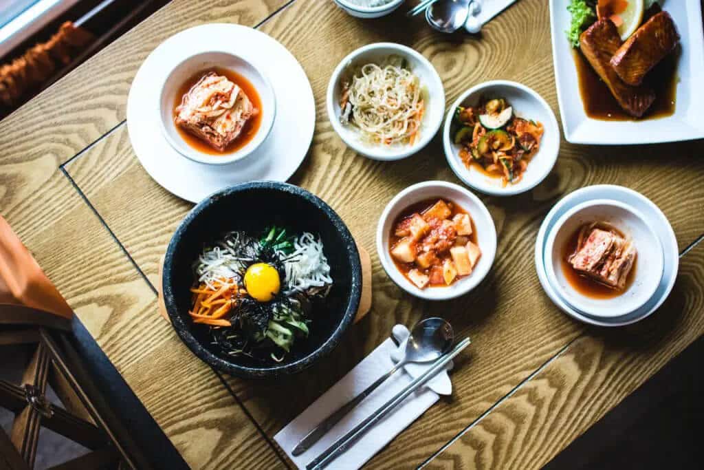 Different Korean food on a table