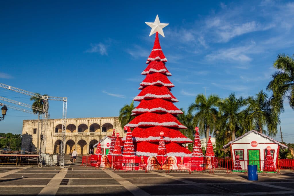 Christmas in the Dominican Republic - A red Christmas tree