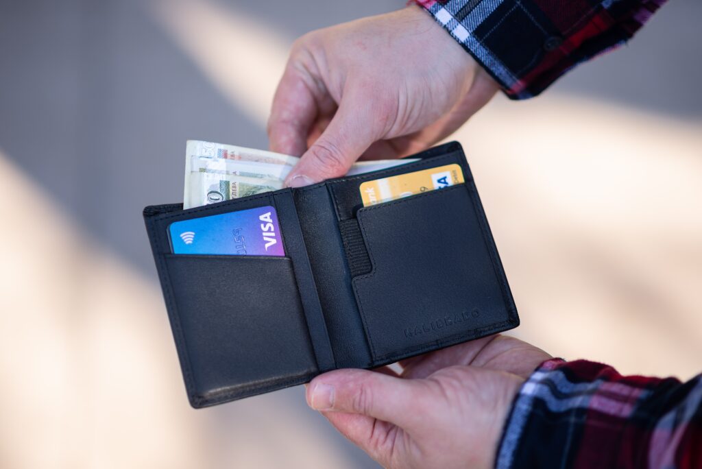 A wallet showing different payment methods