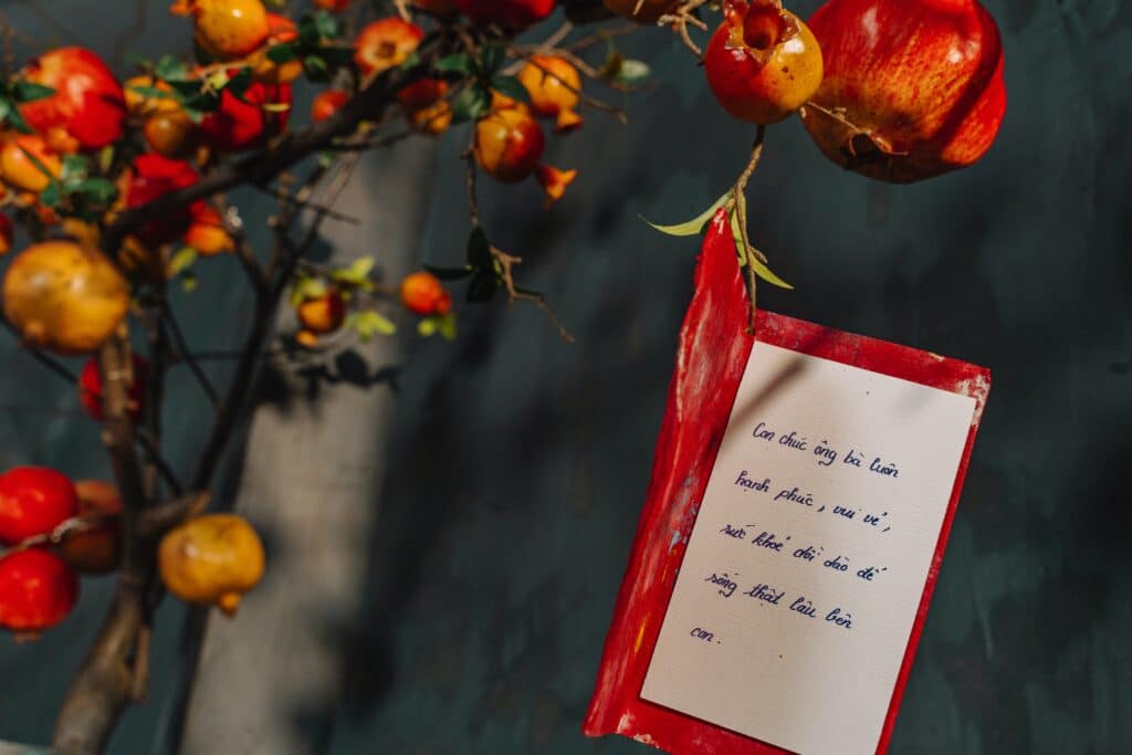 Vietnamese New Year red envelope on a tree