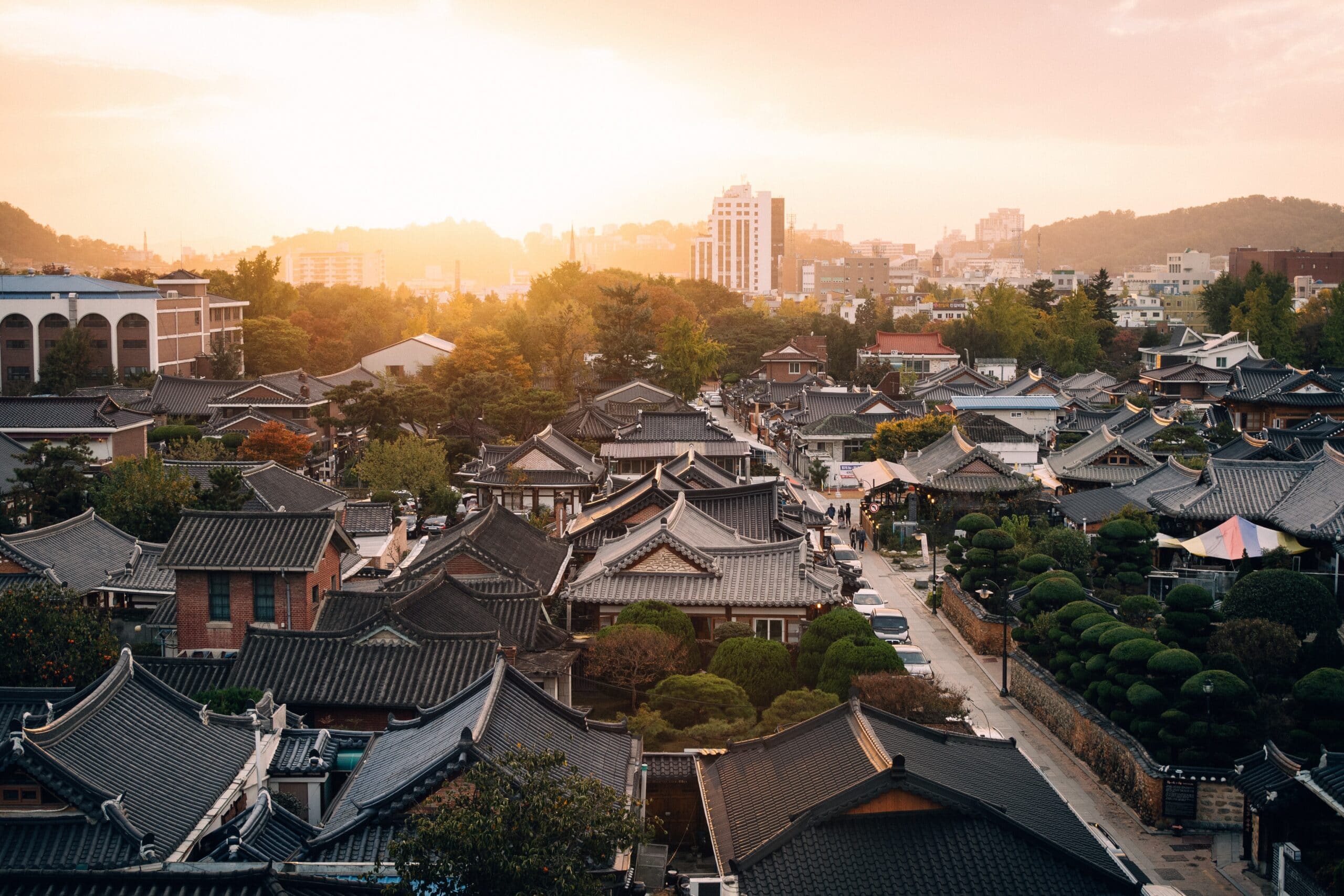 Vista aérea de una ciudad en Corea