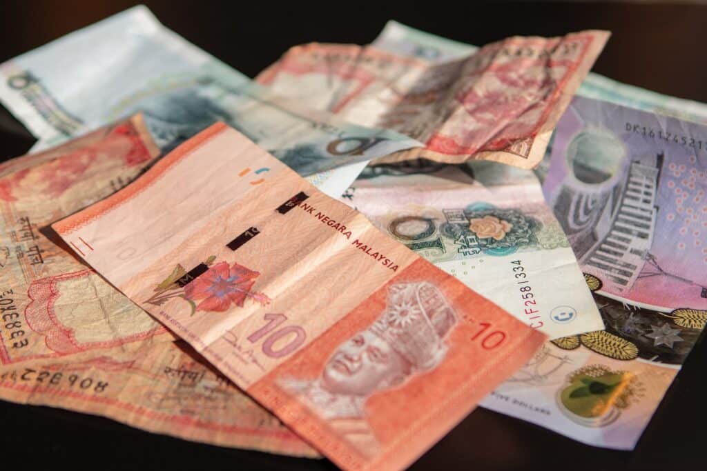 Malaysian currency in a pile