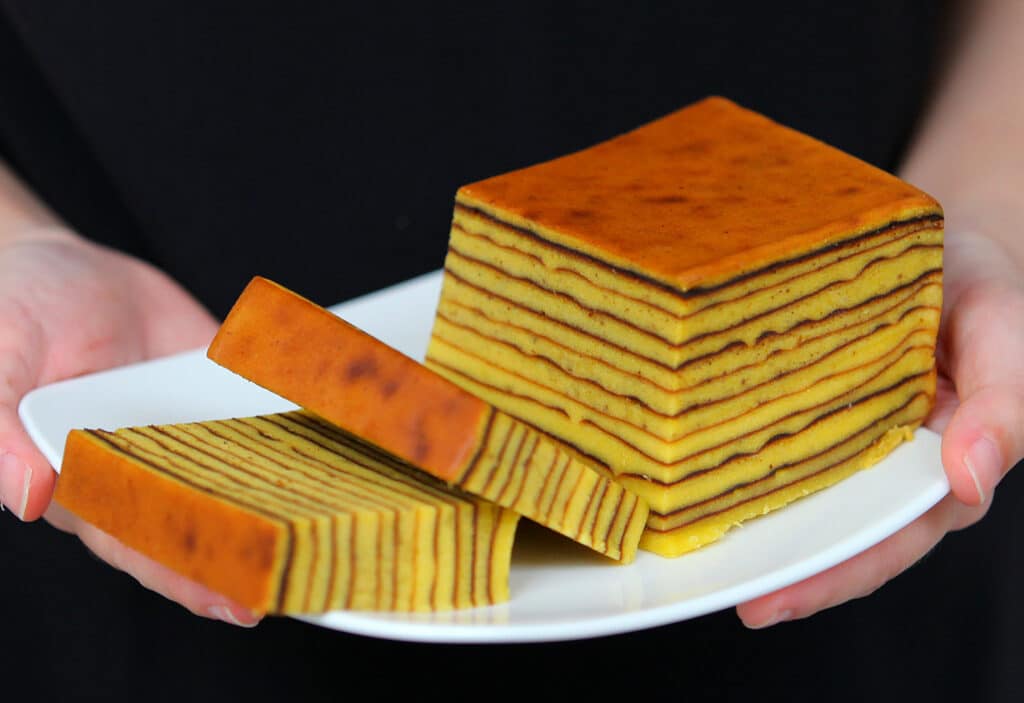 lapis legit is a layered Indonesian cake and popular Ramadan food there.