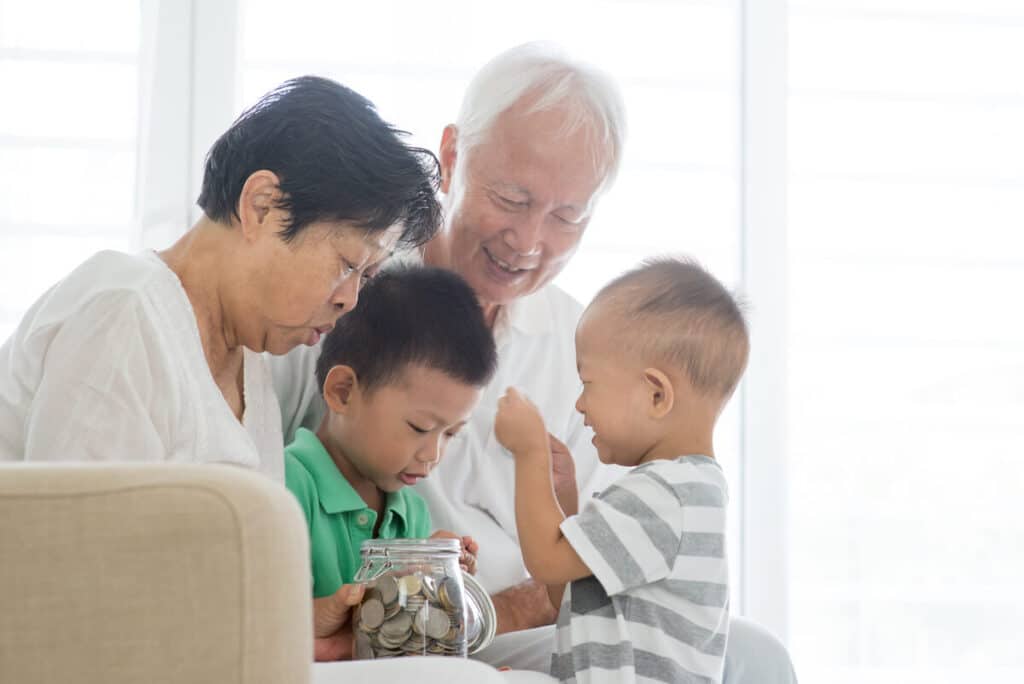 Bank identification code: grandparents playing with their grandchildren