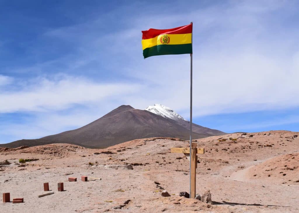 Bolivian flag on a mountain