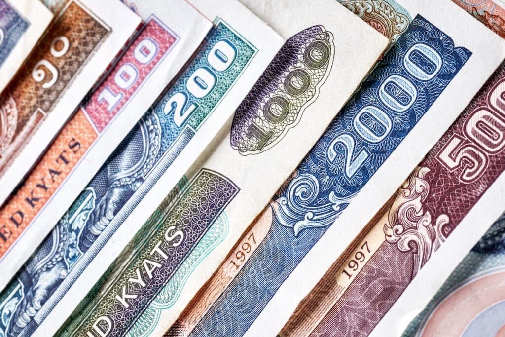 Close up shot of Laos bills
