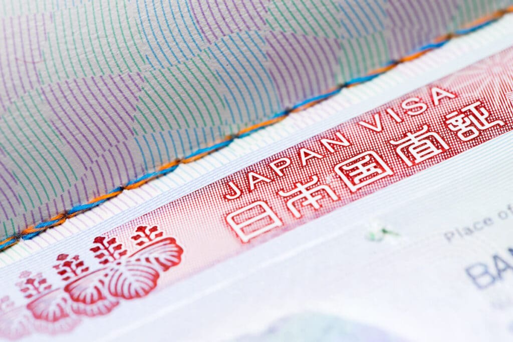Japan work visa: close up shot of a Japanese visa