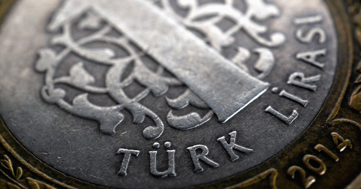 Currency in Turkey: close up shot of a Turkish lira coin