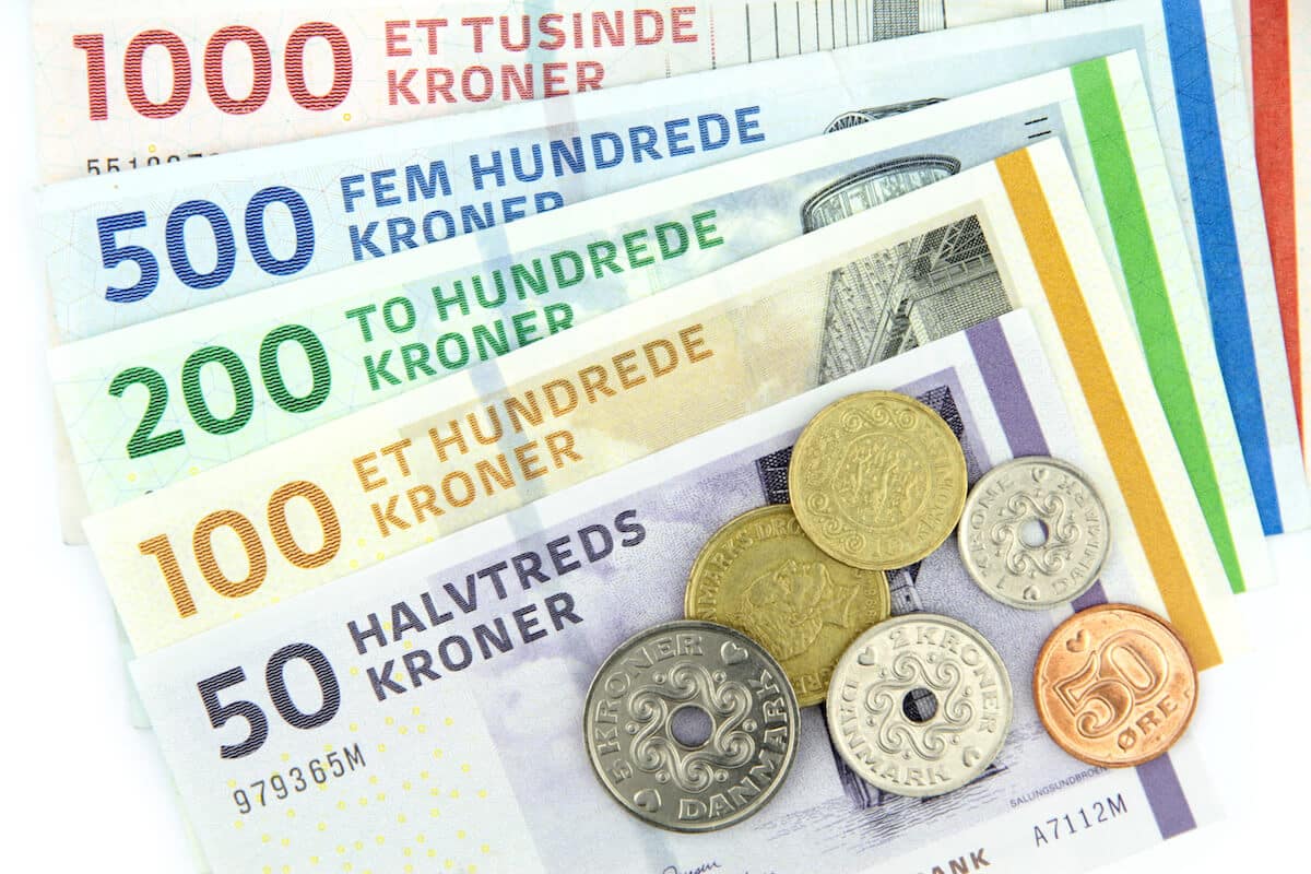 Danish krone: 50, 100, 200, 500, 1000 Danish kroner and some krone coins