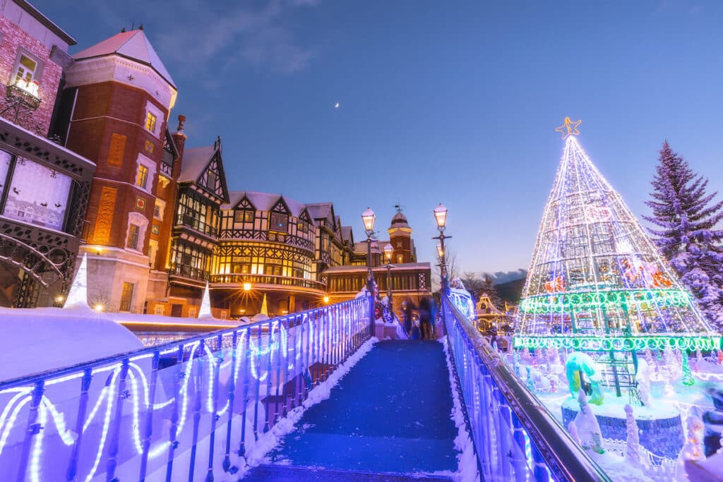 Christmas in Japan: A view of Sapporo lit up with Christmas lights in the evening