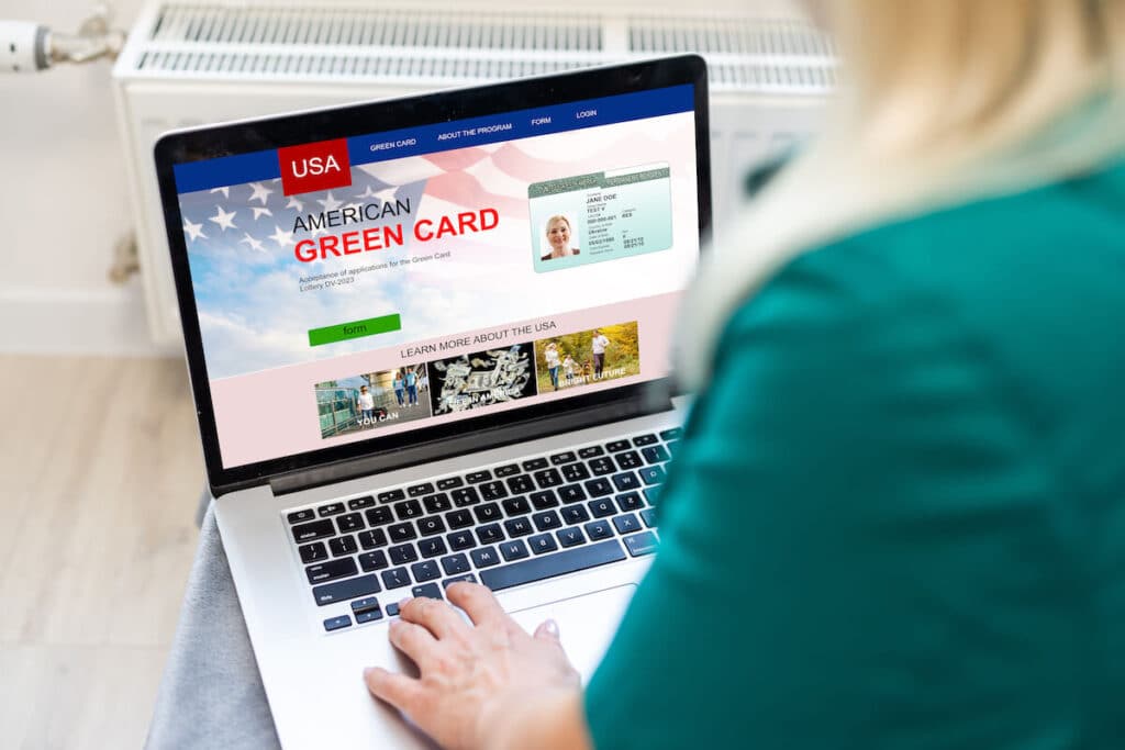 Woman checking her Green Card online