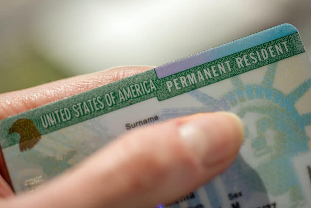 Change address for green card: A closeup of a U.S. permanent resident card