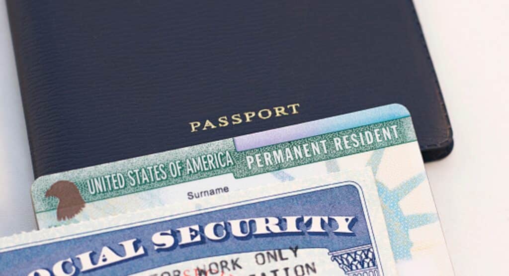 Passport, Permanent Resident card at Social Security card