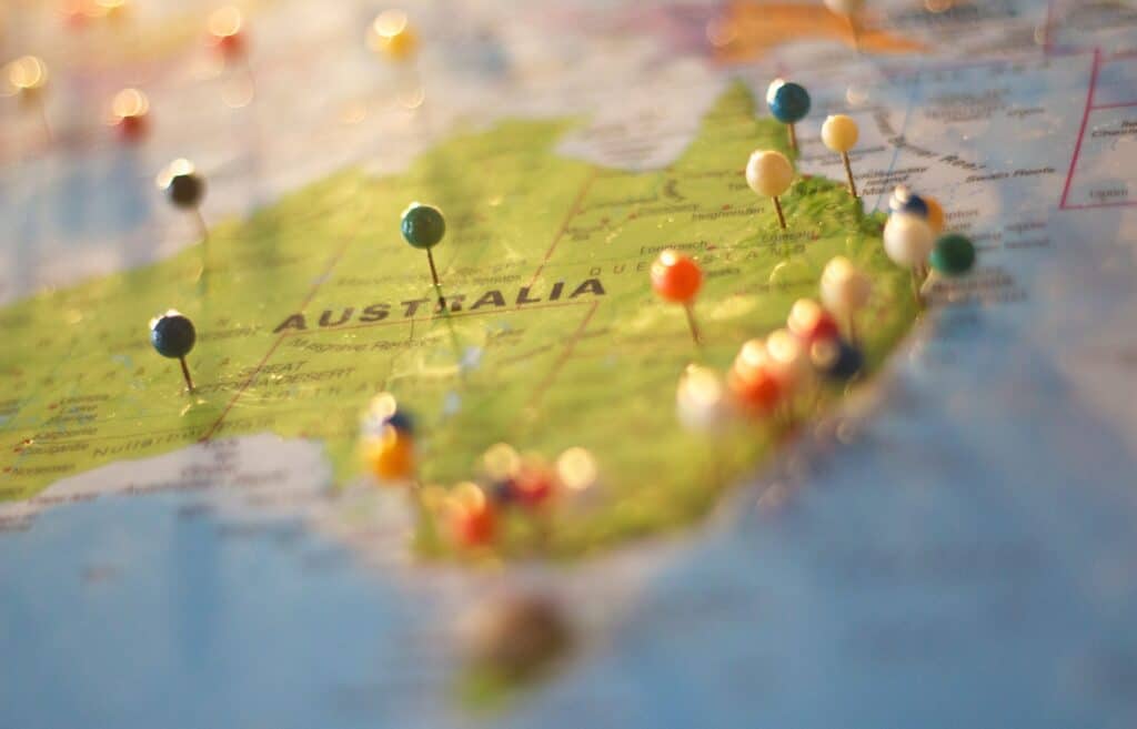 Mapa ng bansang Australia na may mga pin location