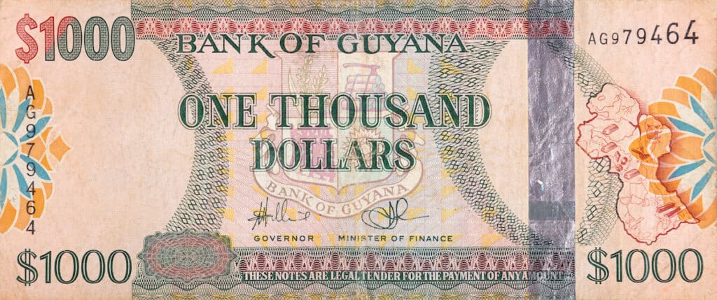 Guyana currency: 1000 Guyanese dollar