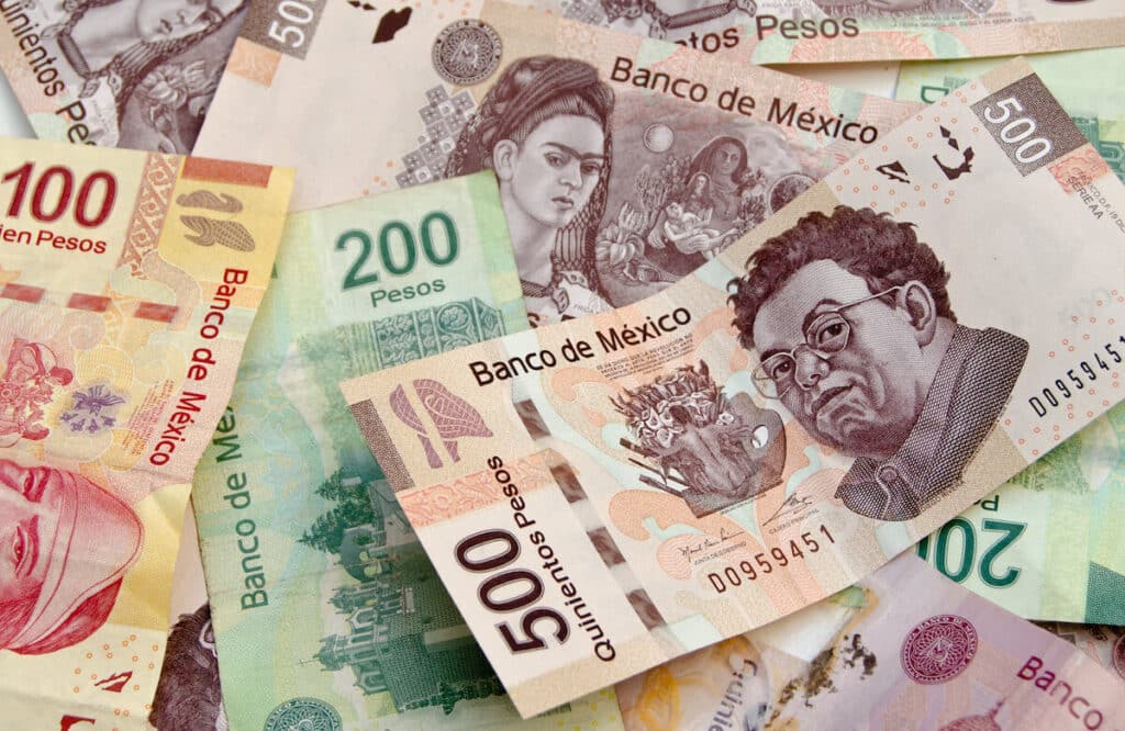 Close up shot of Mexican pesos