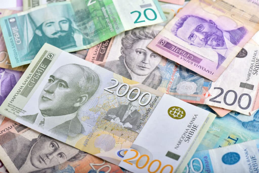 Serbia currency: close up shot of Serbian dinars