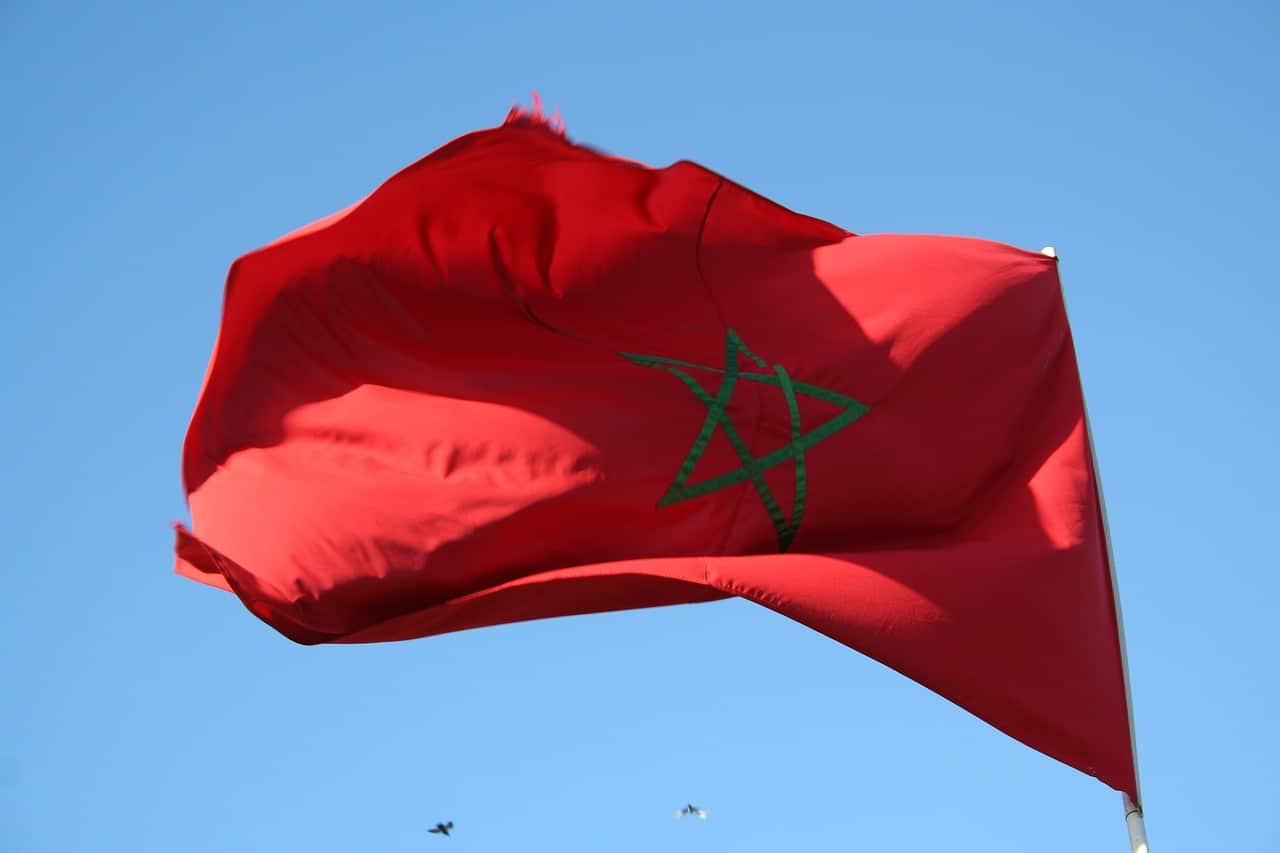 Moroccan flag flying in the wind