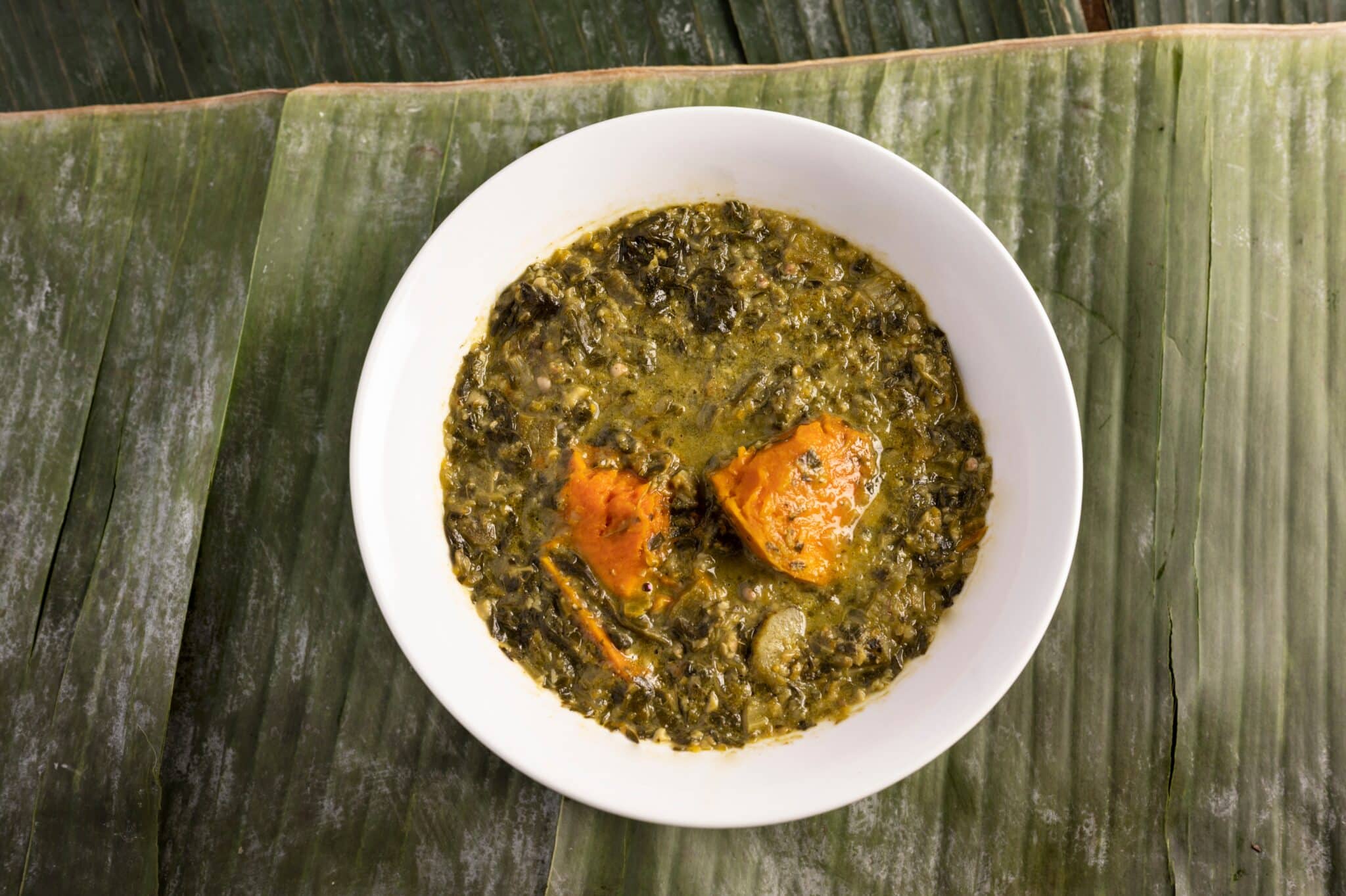 Callaloo,Soup,Style,With,Sweet,Potatoes,For,Restaurant
