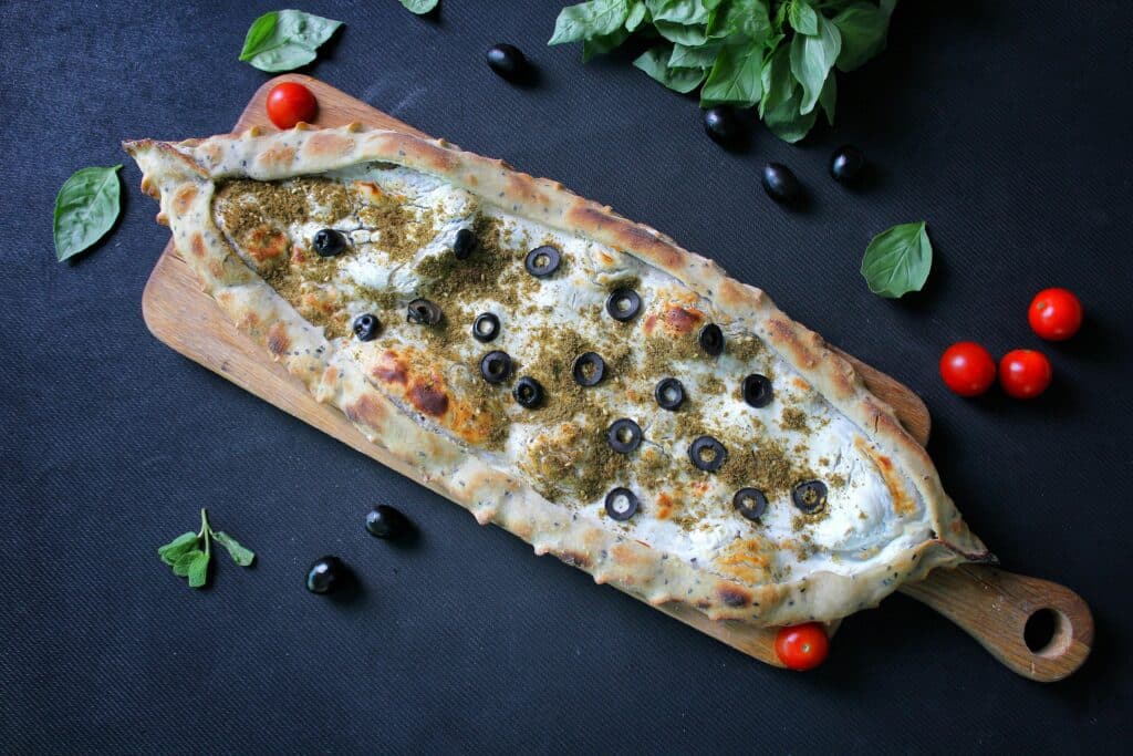 Turkish pide, flat bread with ground meat