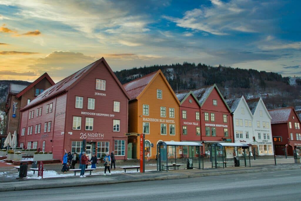 Colorful townhouses in Bergen, Vestland, Norway