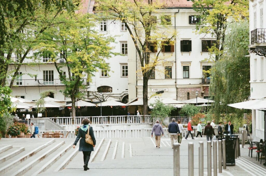 People walking in the central district of Ljubljana