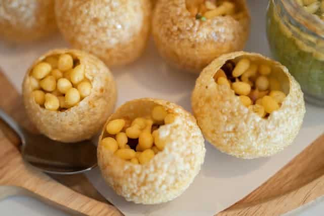 Close up of three pani puri