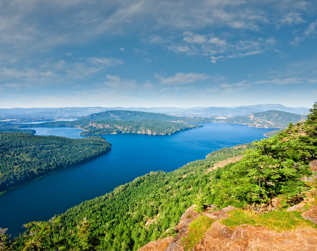 An aerial photo of Burgoyne Bay in British Columbia, Canada